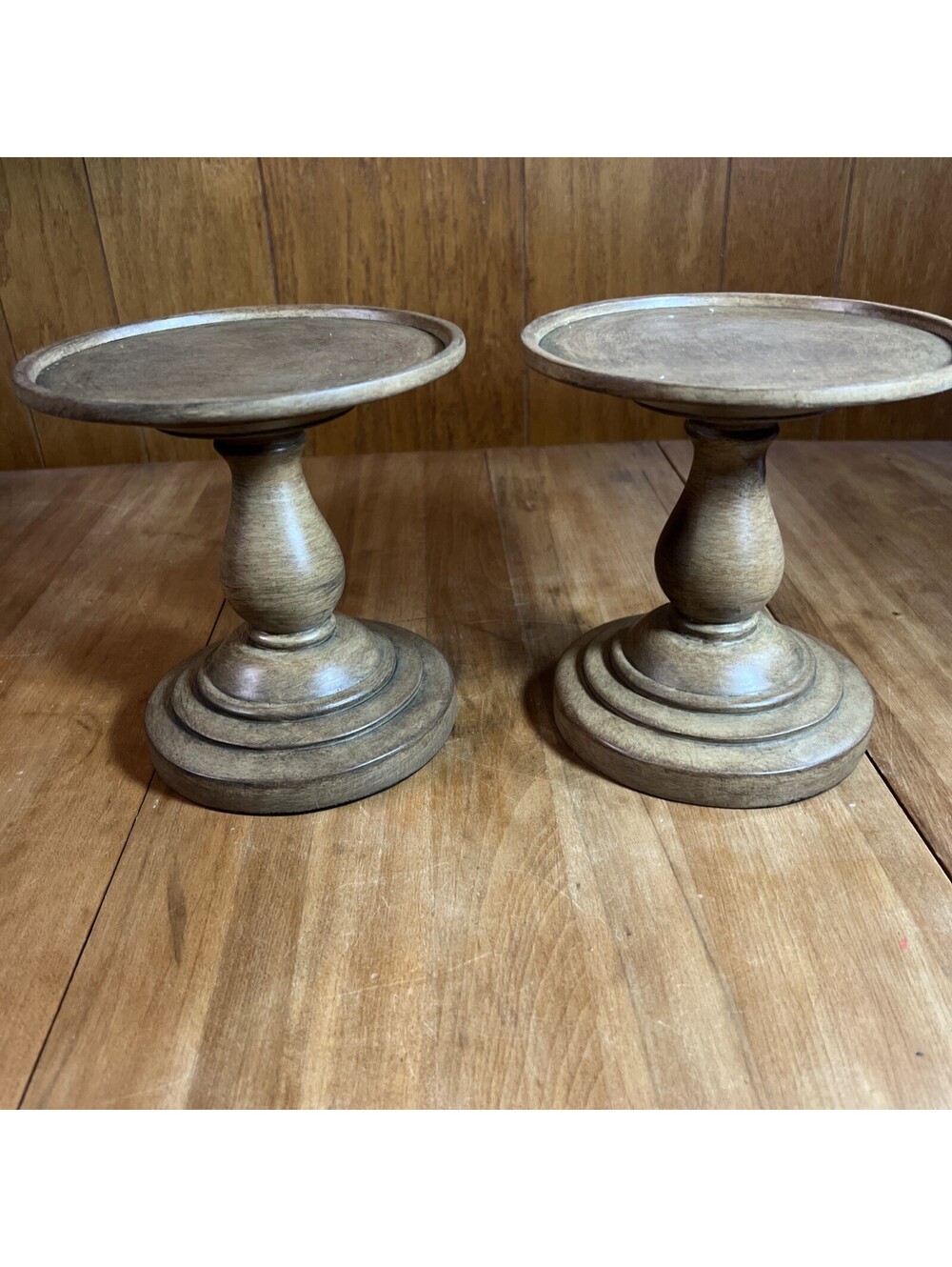 7” Wood Candle Holders By Valerie Parr Hill, Set Of 2 New